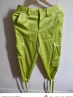 Alice + Olivia Neon Lime Cargo Trousers with Drawstring Hems